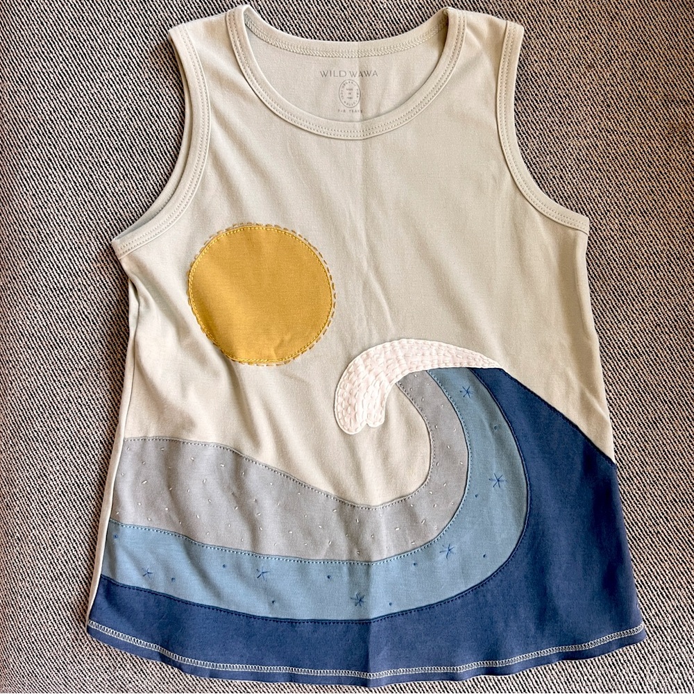 WILD WAWA Unisex Tank Top Sun and wave design / BNWOT 100% organic Pima cotton